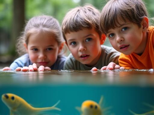 Kinder beobachten Fische
