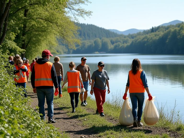 Naturschutz Clean-up Freiwillige am Wasser